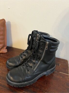 Black Womens Lace-Up double Side-Zip combat Boots